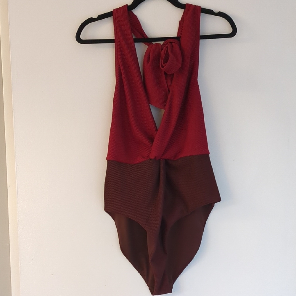 Self Portrait V-neck Halter backless swimsuit